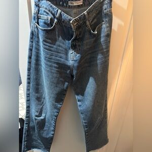 Zara Medium Blue Denim Jeans with frayed hem